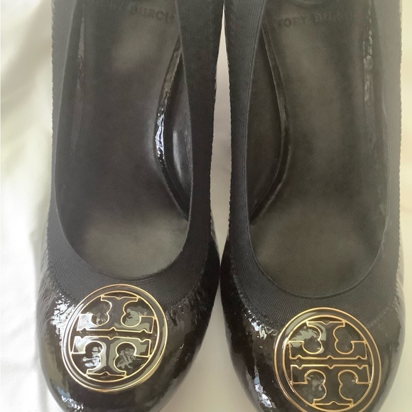 Tory Burch Shoes - Tory Burch Shiny Black Wedges Like new!